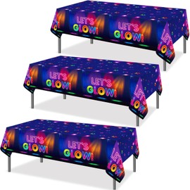 Glow Tablecloth 86 x 51 Inch Glow in The Dark Tablecloth Disposable Tablecloths for Let Glow Theme Neon Party Black Light Party Supplies (3 Pieces)