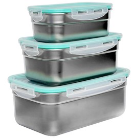 Leia's Store Stainless Steel Food Containers Leak proof & Airtight Lids, Stainless Steel Food Storage Containers, Set of 3, Metal Containers for Work, Picnic, Durable, Reusable, Nestable, BPA-Free