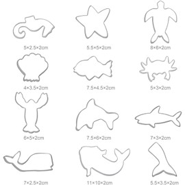 GWHOLE 12 Pack Sea Creature Cookie Cutter Set Ocean Sea Life Mermaid Shark Starfish Seashell Seahorse Whale Octopus Dolphin Clownfish Fish Shaped Cookie and Fondant Cutters Molds for Kids