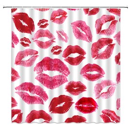 WANVYON Lips Shower Curtain Fashion Woman Lipstick Kiss Romantic Modern Valentine Love Bathroom Decor Polyester Curtains with Hooks