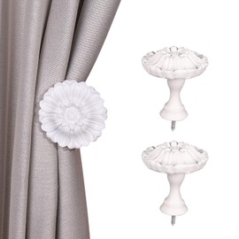 SUQ I OME Set of 2 Blossom Window Drapery Medallion Holdbacks,Curtain Tiebacks, Wall Hook, Tassel Holder (White)