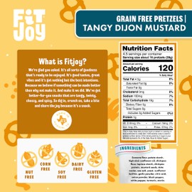 FitJoy Tangy Dijon Mustard Pretzels (Pack of 6, 4.5 Oz) - Dairy, Nut & Gluten Free Snacks - Grain Free Cassava Root & Chickpea Flour Vegan Pretzel Twists - Tangy Snack Pretzels for Children & More