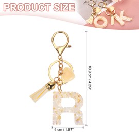 [PATIKIL] Alphabet Initial Letter Key Chain Tassel Heart Letter R Pendant Decoration Resin Cute Key Chain for Women Keeper Handbag Backpack Bag Accessories Beige