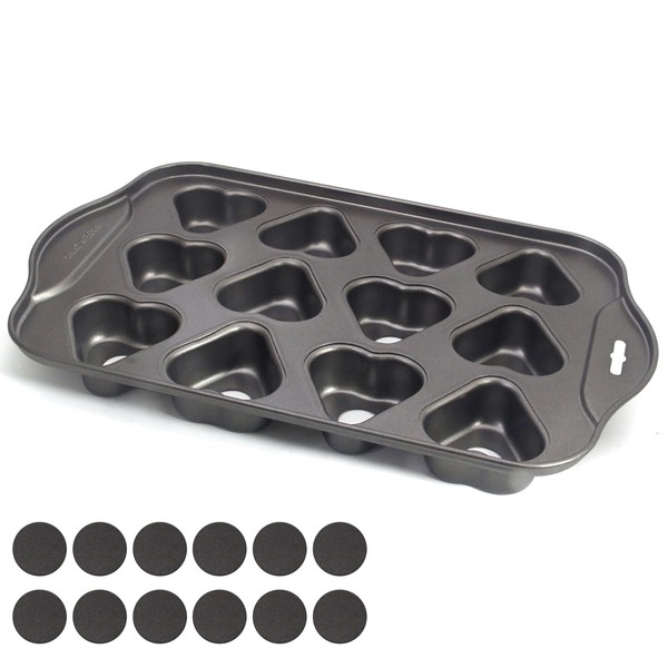 Heart-Shaped Mini Muffin Pan, 12 Hole Nonstick Carbon Steel for