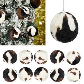 10Pcs 3in Christmas Balls Hanging Ornaments Xmas Home Decorations Brown Cow Print Faux Fur Plush Balls for Xmas Tree (10pcs Set Brown Cow Print, One Size)