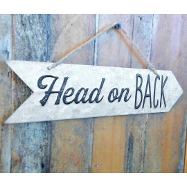 Unbranded HEAD ON BACK Metal Galvanized Hanging Arrow Backyard Wedding Sign POINTING RIGHT