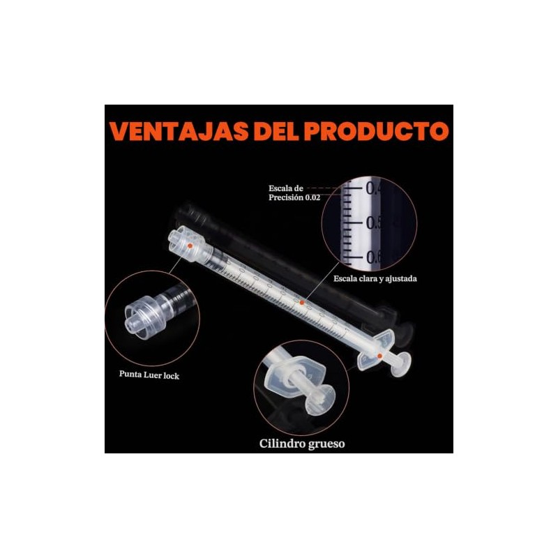 Paquete de 50 jeringas Luer Lock de 1 ml (sin