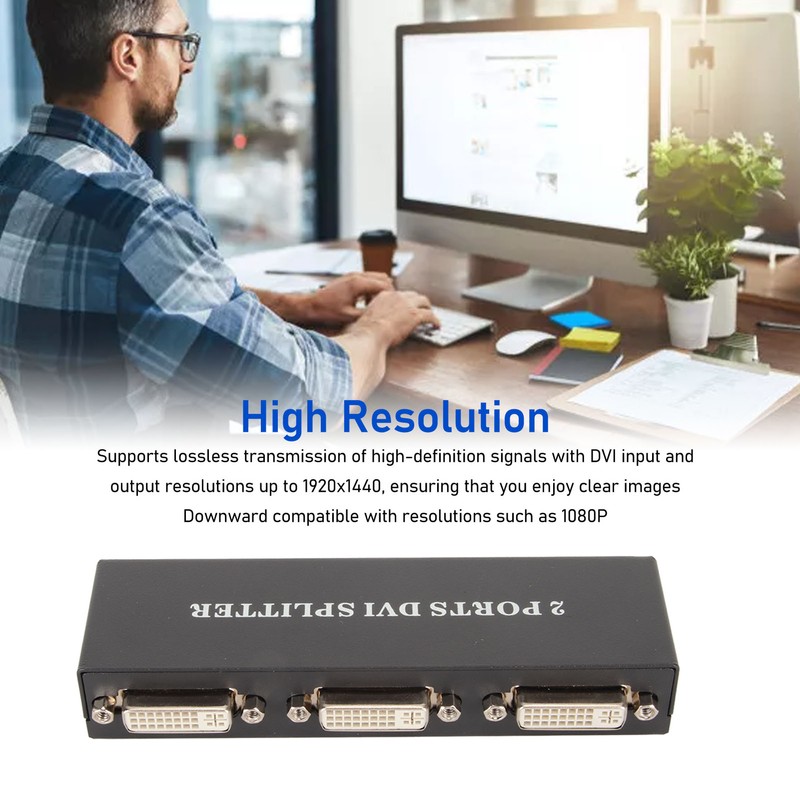 1x2 DVI Splitter 1 in 2 Out Support Resolution Up