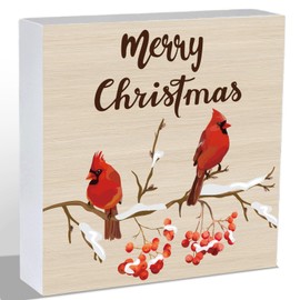 Christmas Decorations Indoor Christmas Decor Home Room Cardinals Table Wood Box Sign Rustic Wooden Shelf Desk Decor Season Sign House Warming Gifts 5.9 x 5.9 Inch