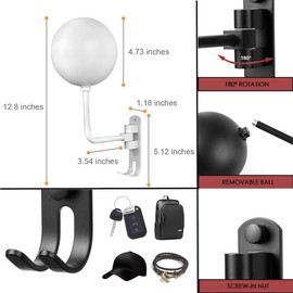 SNAGMO White 180° Motorcycle Helmet Rack, Rotation Metal Helmet Holder Wall Mount, Helmet Holder Bike with 2 Hooks Helmet Hanger for Motorcycle Bike Coats, Caps, Baseballs, Rugby Helmet (2 pcs)