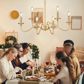 Depuley Gold Chandelier Light Fixture: 6-Light Modern Farmhouse Chandelier for Dining Room Lighting - Industrial Hanging Pendant Lights Kitchen Island - Vintage Iron Candle Chandeliers for Foyer