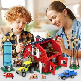 INSOON 1405 PCS Farm Barn Building Set with Light, Western Farm House Building Block