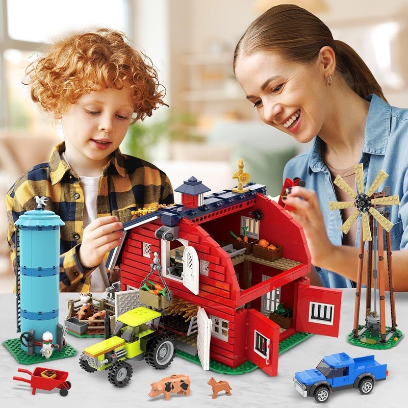 INSOON 1405 PCS Farm Barn Building Set with Light, Western
