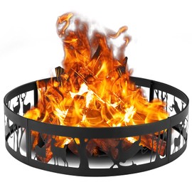 Giantex 36” Fire Ring, Burning Campfire Ring, Heavy Duty Fire Pit w/Extra Poker, Outdoor Bonfire Liner for Camping Living Wilderness, Patio, Backyard