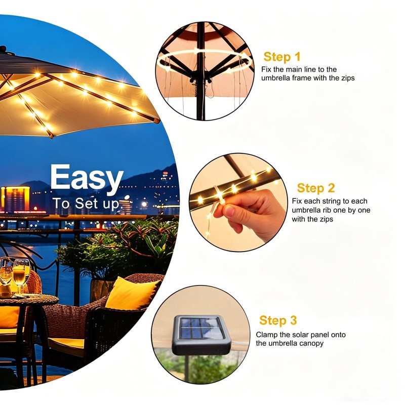 Patio Umbrella Lights Cordless 120 LED Table Umbrella Lights Solar