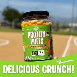 Twin Peaks Protein Puffs - (Jalapeno Cheddar), Keto Friendly, Low Carb Snack (300g, 21g Protein, 2g Net Carbs, High Protein, Healthy Crunchy Snack)