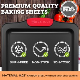 Premium Non-Stick Baking Sheets Set of 3 - Deluxe BPA Free, Easy to Clean Racks w/Silicone Handles - Bakeware Pans for Cooking Baking Roasting - Lets You Bake The Perfect Cookie or Pastry Every Time