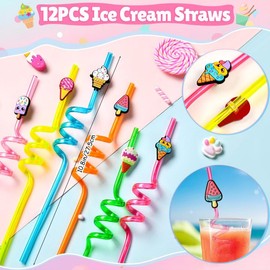SNLN Ice Cream Party Favors Straws Keychain Bracelet Bubble Wand Sticker Set for Ice Cream Themed Gift Kid Girl Birthday Goodie Bag Stuffer Pinata Filler Classroom Prize Two Sweet Summer Party Decor