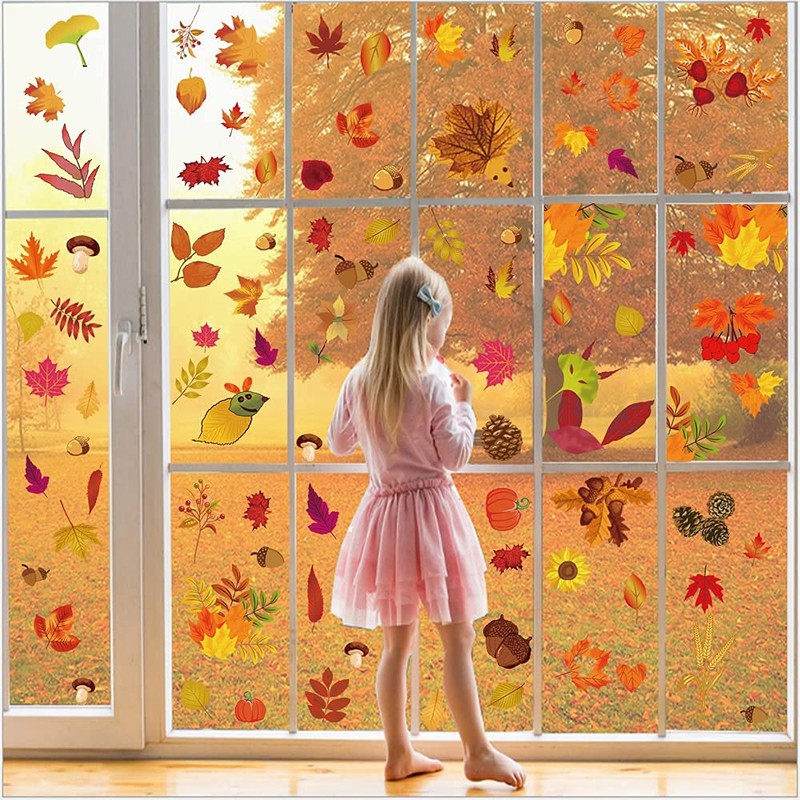 Autumn Maple Leaf Gnome Window Decals - 9 Sheets for