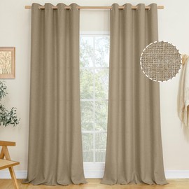 LAMIT Natural Linen Curtains 84 inch Length 2 Panels, Linen Textured Thermal Insulated Bedroom Curtains Grommet Privacy Light Filtering Drapes for Living Room/Farmhouse, W52 x L84, Tan Brown