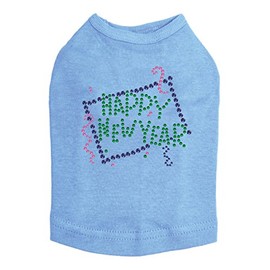 Happy New Year Confetti - Bling Rhinestone New Year Dog Shirt, XL Blue