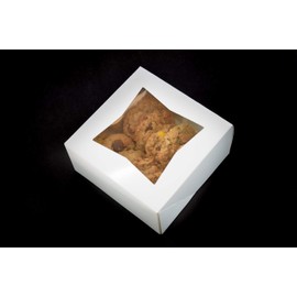 6" x 6" x 3" White Bakery Box | Auto-Popup | Small Pie Boxes with Window | 20 Pack