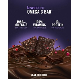 Brain Omega 3 Bars - Dark Chocolate Gluten-Free Protein Snacks, 1,956mg Omega-3, Perfect High-Protein Meal Replacement Breakfast Bars for Healthy Adults (4 Count)