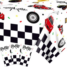 Parrtty Hurrican 2 Pcs Racing Car Plastic Tablecloths, Car Checkered Disposable Table Covers, Suitable for Outdoor Picnics, Birthdays, Weddings, and Other Themed Parties