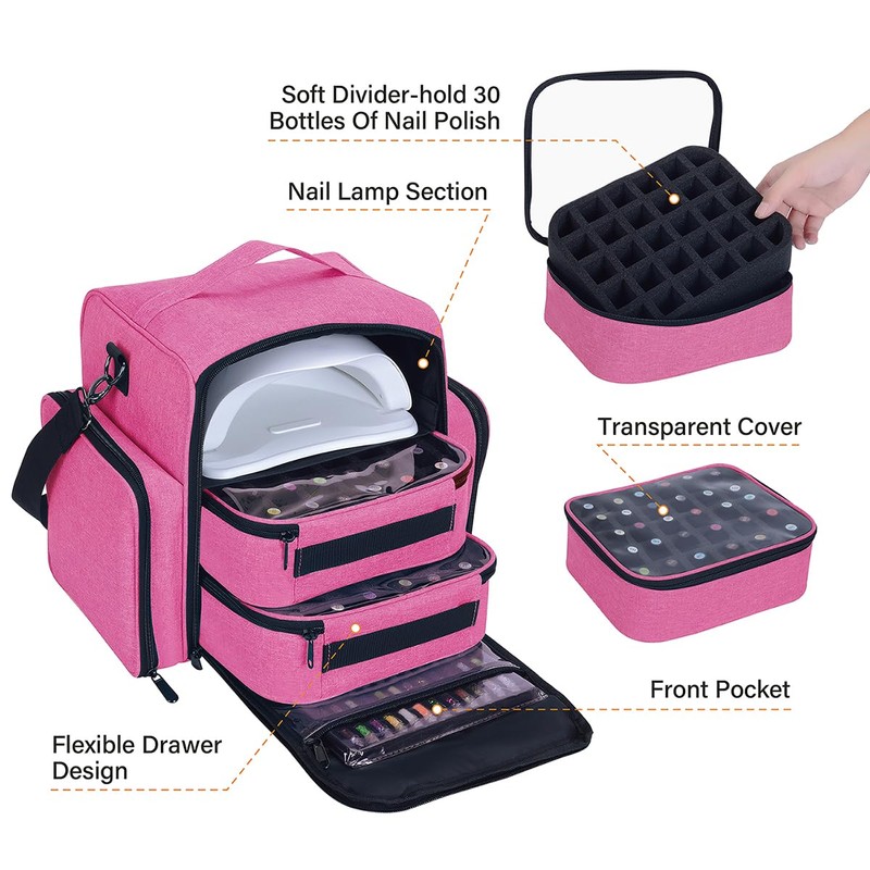 UOZL Nail Polish Organizer Case Holds 60 Bottles Portable Travel