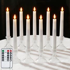 Raycare Pack of 9 Flameless Taper Candles Battery Operated, Led Candle Sticks Warm Flickering, 6.7 Inches Taper Candlesticks with Holders, LED Window Candles with Remote Timer (Batteries not included)