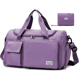 Tokeya Sports Bag Women's Foldable Travel Bag with Shoe Compartment and Wet Compartment Waterproof Weekender Gym Travel Bag Hand Luggage Large Lightweight Training Bag for Sports Fitness Travel,