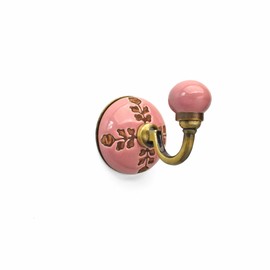 Hand Painted Pink Ceramic Coat and Wall Hook Decorative Towel Hanger Robe Hook for Entryway Bedroom Kitchen Home - 1pc