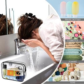 Clear Toiletry Bag TSA Approved Travel Toiletry Bag with Sturdy Zippers, Transparent Waterproof PVC Makeup Bag for Airport Security, Portable Wash Bag for Men Women Travel Essentials