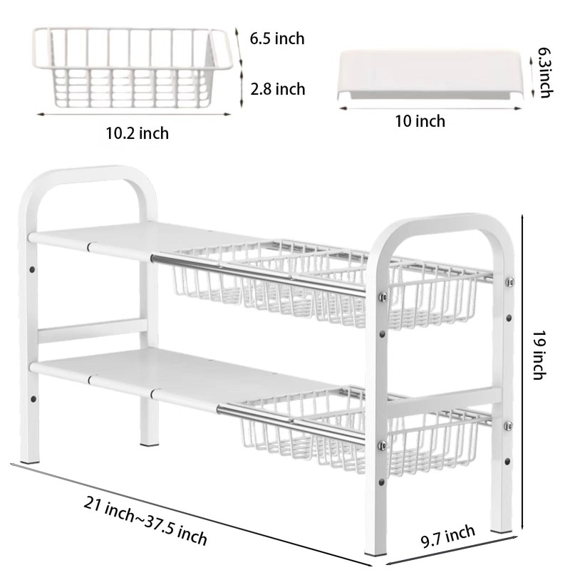 Fliqor Under Sink Organizer，2 Tier Expandable Heavy Duty Metal Shelf，with