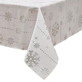 Elrene Home Fashions Wonderland Snowflake Metallic Foil Printed Fabric Holiday/Christmas Rectangle Dining Tablecloth, 60"x102"