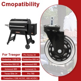 3" Caster Wheel for Traeger Pellet Grills, HDW302 Wheels for Timberline 850 Timberline 1300 Ironwood 650 Ironwood 885 Ironwood XL Texas Elite 34 Pro 780 Pro Series 34