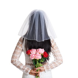 Lystaii Bridal Wedding Veil Girls First Communion Veil Women's Short Lace Veil with Rhinestone Comb Tulle for Bachelorette Party (White)