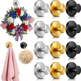 Sliner 12 Pack Suction Cup Hooks for 250th Anniversary Decorations, Wreath Hangers for Front Door, Heavy Duty Removable Wreath Hanger for Glass Window Door, Patriotic Decor (Black Gold Silver)