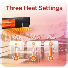 BLACK+DECKER Wall Mounted Infrared Patio Heater for Outdoor Use, 1500W Electric Heater with 3 settings, Space Heater with Remote Control, Heats Up To 160 Sq. Ft., BHOW03R, Black
