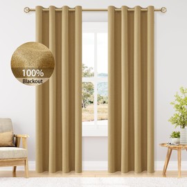 ChrisDowa Linen Textured 100% Blackout Curtains 84 inches Length, 2 Panels Set Thermal Insulated Linen Curtains for Living Room, Privacy Grommet Window Curtains (Mustard Yellow, 52 x 84 Inch)