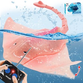 Pool Toys Remote Control Stingray Diving into Water High Simulation Robot Manta ray Lights Rechargeable Battery Remote Control Bathtub Summer Pool Toys Great Gift RC Boat for 8-12 Year Kids Pink