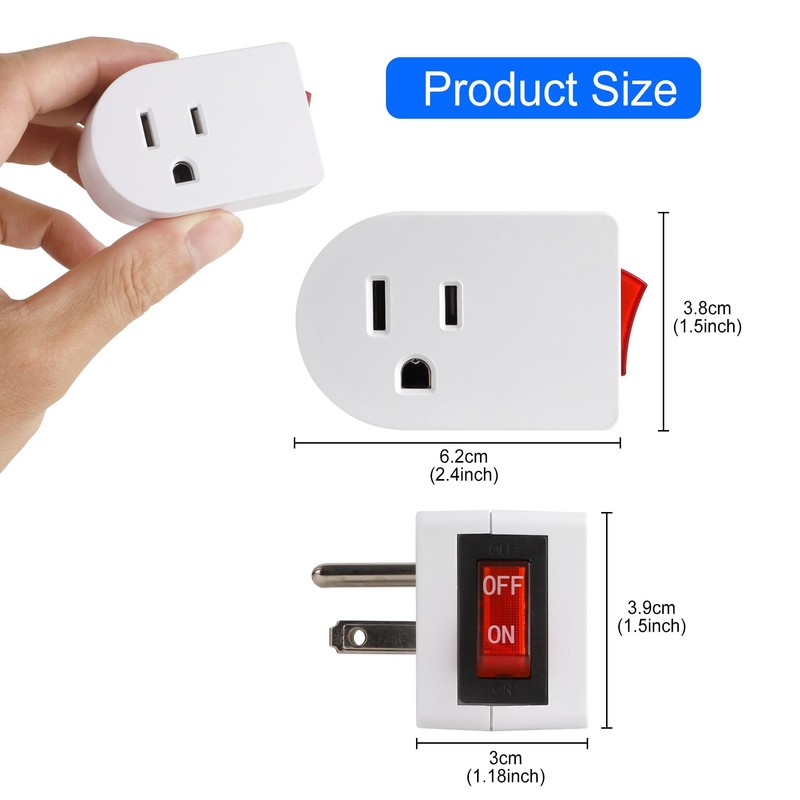 VSEER Grounded Outlet with ON Off Switch, Wall Tap Adapter