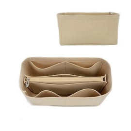 Mausouca Felt Purse Organizer with Zipped, Bag Organiser Insert for Women,Perfect for carrycall Neverfull Tote (Beige, small)