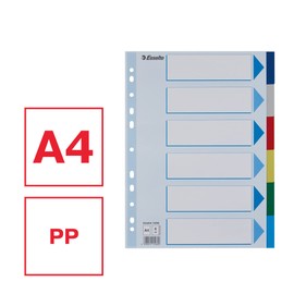 Leitz Esselte Register für A4, Deckblatt und 6 Trennblätter mit Taben, Mehrfarbig, Robuster Kunststoff, 15260