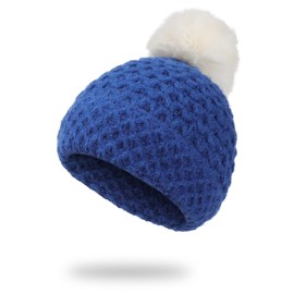 Coubeau Newborn Baby Boys Girls Winter Bobble Hat Knitted Bobble Hats for Babies Toddlers Hat with Only One Bobble for Kids, blue