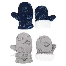 DOOVID Guantes de invierno con forro polar para niños pequeños, cálidos, impermeables, guantes de nieve para esquí, Dinosaurio Azul Y Gris, 6 - 24 Meses
