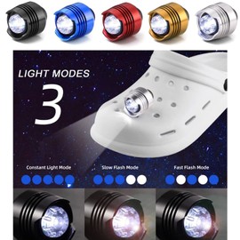 Headlight for Crocs, 2 Piece Torch Attachment for Crocs, Waterproof Charm Accessories for Kids and Adults, LED Flashlights for Outdoor Camping and Hiking (Red)