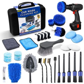 COOGEO 29Pcs Car Detailing Kit,Compelete Car Cleaning Kits Interior Cleaner with Detailing Brushes,Drill Brush Heads,Car Wash Kit with Cleaning Gel,Wash Mitt,Car Hooks,Car Care Gift for Men