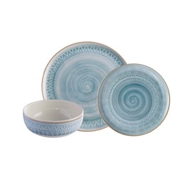 Corona 12-piece Blue Tribal Hand-Painted Details Ceramic Dinnerware Sets | Plates and Bowls | Service For 4 | Congo