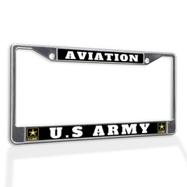 Fastasticdeals Metal Insert License Plate Frame Aviation U.S Army Weatherproof Car Accessories Chrome 2 Holes Solid Insert